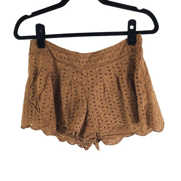 Free People Eyelet Shorts Cotton Elastic Waistband Brown XS - Picture 1 of 4